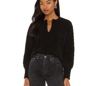 One Grey Day Everly Tie Front Pullover Black Sweater in Small